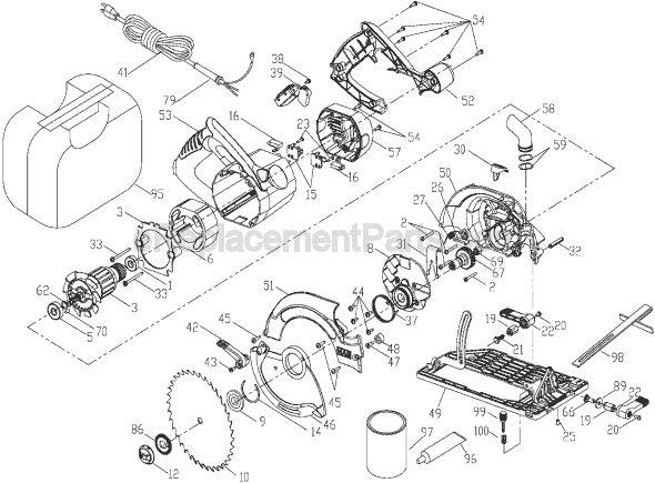 Page A Diagram and Parts List for Type 1 Porter Cable Circular Saw